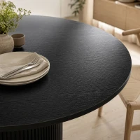 HOMCOM Round Dining Table for 4-6, 47 Inch Kitchen Table with Fluted Pedestal Base, for Kitchen Living Room Dining Room, Black(m-9)
