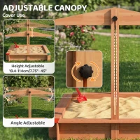 Outsunny Wooden Sandbox with Cover, Kids Sandbox Outdoor with Adjustable Canopy and Seats for Backyard, Beach, Dark Brown(m-4)