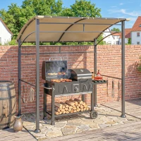 Outsunny 7' x 5' BBQ Grill Gazebo Tent, Garden Grill Canopy with Steel Frame and Hooks, Outdoor Sun Shade, Khaki(m-1)