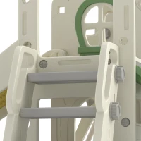 Qaba 5-in-1 Toddler Slide and Swing Set with Adjustable Swing Seat, Climber and Basketball Hoop for Indoor Outdoor, Cream(m-11)