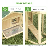 PawHut Wooden Chicken Coop, Outdoor Backyard Garden Large Rabbit Hutch with Nesting Box, Run, Ramp, Drawer(m-7)