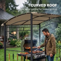Outsunny 7' x 5' BBQ Grill Gazebo Tent, Garden Grill Canopy with Steel Frame and Hooks, Outdoor Sun Shade, Khaki(m-7)
