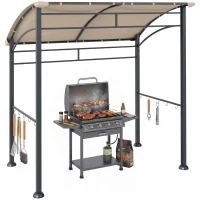 Outsunny 7' x 5' BBQ Grill Gazebo Tent, Garden Grill Canopy with Steel Frame and Hooks, Outdoor Sun Shade, Khaki(m-9)
