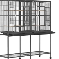 PawHut 56"H Bird Cage, Parrot Cage w/ Detachable Rolling Stand, Removable Tray, Storage Shelf, Perches, Food Container(m-12)