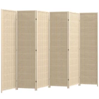 HOMCOM Woven Bamboo Room Divider, 6 Panel Folding Indoor Privacy Screens for Home Office, Natural Wood(m-9)