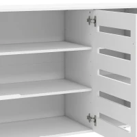 HOMCOM Shoe Cabinet with 3 Slatted Doors, 3-tier Shelving Rack Cabinet with Adjustable Shelves for 15 Pairs of Shoes, White(m-10)
