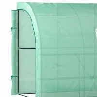 Outsunny Walk-in Wall Lean-to Greenhouse, 10' x 5' x 7' Outdoor Gardening Green House with PE Cover, Windows, Shelves and 2 Zipper Doors, Green(m-10)