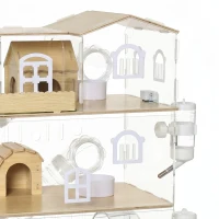 PawHut Large Hamster Cage, 3 Tiers Acrylic Hamster Habitat with Water Bottles, Running Wheel for Pet Mice, Dwarf Hamster(m-10)