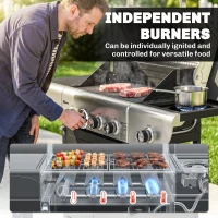 Outsunny 4 Burner Propane Gas Grill with Side Burner, 53,000 BTU BBQ Grill with Cast Iron Grates, Wheels, Warming Rack, Cabinet(m-5)