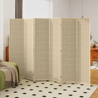 HOMCOM Woven Bamboo Room Divider, 6 Panel Folding Indoor Privacy Screens for Home Office, Natural Wood(m-8)