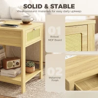 HOMCOM End Table Set of 2 with Charging Station, Bed Side Tables Set with Drawer, Storage Shelf for Living Room, Natural Wood(m-7)