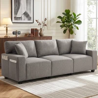 HOMCOM 3 Seater Sofa with Storage Pockets, Modern Upholstered Couch with Pocket Springs, Grey(m-1)