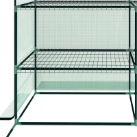 Outsunny Walk-in Wall Lean-to Greenhouse, 10' x 5' x 7' Outdoor Gardening Green House with PE Cover, Windows, Shelves and 2 Zipper Doors, Green(m-12)