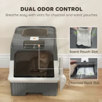 PawHut Cat Litter Box with Lid, Enclosed Kitty Litter Box with Pull-Out Drawer Tray, Scoop, 4 Deodorization Bags, Grey(m-6)