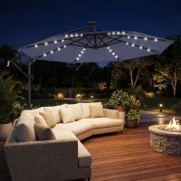 Outsunny 9.7ft Solar LED Cantilever Patio Umbrella with 32 LED Lights, Cross Base, Crank Handle, for Poolside, Deck, Dark Blue(m-8)