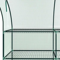 Outsunny Walk-in Wall Lean-to Greenhouse, 10' x 5' x 7' Outdoor Gardening Green House with PE Cover, Windows, Shelves and 2 Zipper Doors, Green(m-9)
