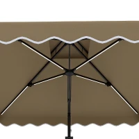 Outsunny 8' x 8' Square Double Top Offset Patio Umbrella Garden Parasol with Solar LED Lights, Ruffles and Weights, Khaki(m-11)