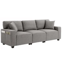 HOMCOM 3 Seater Sofa with Storage Pockets, Modern Upholstered Couch with Pocket Springs, Grey(m-13)
