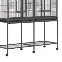 PawHut 56"H Bird Cage, Parrot Cage w/ Detachable Rolling Stand, Removable Tray, Storage Shelf, Perches, Food Container(m-9)