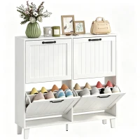 HOMCOM Shoe Cabinet with 4 Flip Drawers, Freestanding Narrow Shoe Storage Cabinet with Adjustable Shelves, Open Back, White(m-13)