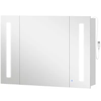 kleankin Medicine Cabinet with Mirror, Wall Mounted Bathroom Mirror Cabinet with Adjustable Shelf, USB Charge, High Gloss White(m-2)