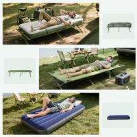 Outsunny 4-in-1 Camping Cot Tent, 1-Person Off-Ground Bed with Air Mattress, Sleeping Bag & Pillow, Elevated Camping Shelter for Adults(m-5)