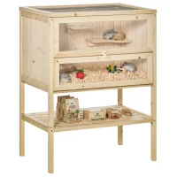 PawHut 3 Tier Fir Wood Hamster Cage Mouse Rats Small Animals Play House Exercise Activity Center(m-2)