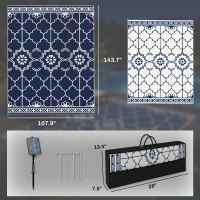 Outsunny Reversible Outdoor Rug Carpet with LED Lights, 12' x 9' PP Straw Rug with Carry Bag and Ground Stakes(m-3)