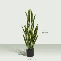 Outsunny Artificial Tree, 35.4" Artificial Snake Plant with 21 Leaves in Pot for Home, Office, and Living Room, Green(m-3)