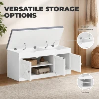 HOMCOM Shoe Bench with Cushion Shoe Storage Bench 3-Door Adjustable Shelves White(m-4)