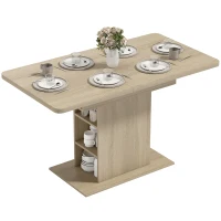 HOMCOM Extendable Dining Table for 4-6 People, 43.3"-51.2" Kitchen Table with 6 Open Shelves, Natural Wood(m-2)