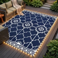 Outsunny Reversible Outdoor Rug Carpet with LED Lights, 12' x 9' PP Straw Rug with Carry Bag and Ground Stakes(m-2)