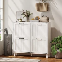 HOMCOM Shoe Cabinet with 4 Flip Drawers, Freestanding Narrow Shoe Storage Cabinet with Adjustable Shelves, Open Back, White(m-8)