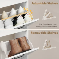 HOMCOM Shoe Cabinet with 4 Flip Drawers, Freestanding Narrow Shoe Storage Cabinet with Adjustable Shelves, Open Back, White(m-6)