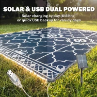 Outsunny Reversible Outdoor Rug Carpet with LED Lights, 12' x 9' PP Straw Rug with Carry Bag and Ground Stakes(m-4)