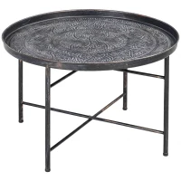 HOMCOM Vintage Coffee Table for Living Room, 24" Round Center Table with Hammered Tray Top and Metal Frame, Pewter(m-12)