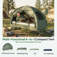 Outsunny 4-in-1 Camping Cot Tent, 1-Person Off-Ground Bed with Air Mattress, Sleeping Bag & Pillow, Elevated Camping Shelter for Adults(m-4)