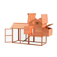 PawHut 82" Deluxe Chicken Coop Wooden Large Hen House with Run and Nesting Box for Hens Rabbits, Orange(m-12)