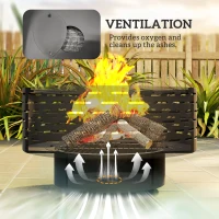 Outsunny 3-in-1 Fire Pit Φ23.8" x 15.4" Outdoor Fire Bowl with Grill Grate, Wood-Effect Fire Basket(m-7)
