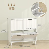 HOMCOM Shoe Cabinet with 4 Flip Drawers, Freestanding Narrow Shoe Storage Cabinet with Adjustable Shelves, Open Back, White(m-3)
