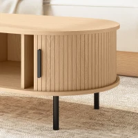 HOMCOM Coffee Table with Sliding Tambour Doors and Storage Center Table with Metal Legs, 39", Natural(m-9)