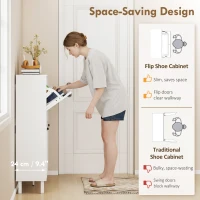 HOMCOM Shoe Cabinet with 4 Flip Drawers, Freestanding Narrow Shoe Storage Cabinet with Adjustable Shelves, Open Back, White(m-4)