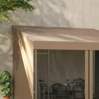 Outsunny 10' x 10' Wall Pergola with 2 Curtains and 2 Nettings UV Resistant Gazebo for Patio, Deck, Khaki(m-9)