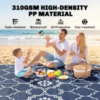 Outsunny Reversible Outdoor Rug Carpet with LED Lights, 12' x 9' PP Straw Rug with Carry Bag and Ground Stakes(m-6)