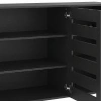 HOMCOM Shoe Cabinet with 3 Slatted Doors, 3-tier Shelving Rack Cabinet with Adjustable Shelves for 15 Pairs of Shoes, Black(m-10)