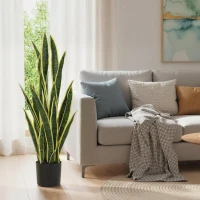 Outsunny Artificial Tree, 35.4" Artificial Snake Plant with 21 Leaves in Pot for Home, Office, and Living Room, Green(m-8)
