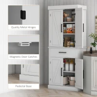HOMCOM 72" Kitchen Storage Cabinet, Farmhouse Kitchen Pantry Cabinet with 4 Barn Doors, Drawer, Adjustable Shelves, White(m-8)