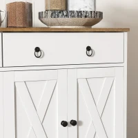 HOMCOM Kitchen Sideboard Cabinet with 2 Drawers, 4 Barn Doors and 2 Adjustable Shelves, Buffet Table for Living Room, White(m-13)
