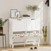 HOMCOM Shoe Cabinet with 4 Flip Drawers, Freestanding Narrow Shoe Storage Cabinet with Adjustable Shelves, Open Back, White(m-1)