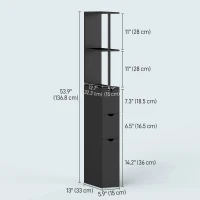 HOMCOM Tall Bathroom Storage Cabinet, Narrow Bathroom Cabinet with Drawers and Open Shelves for Small Spaces, Black(m-3)